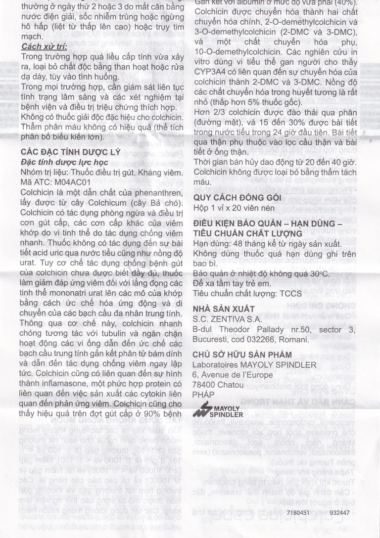 Thuốc Colchicine Capel 1mg Mayoly Spindler phòng ngừa và điều trị cơn gút cấp (20 viên)