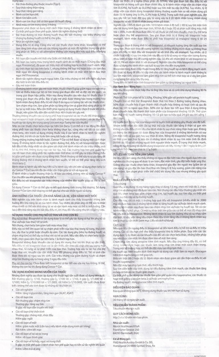 Thuốc Concor Cor 2.5mg Merck điều trị suy tim mãn tính (3 vỉ x 10 viên)