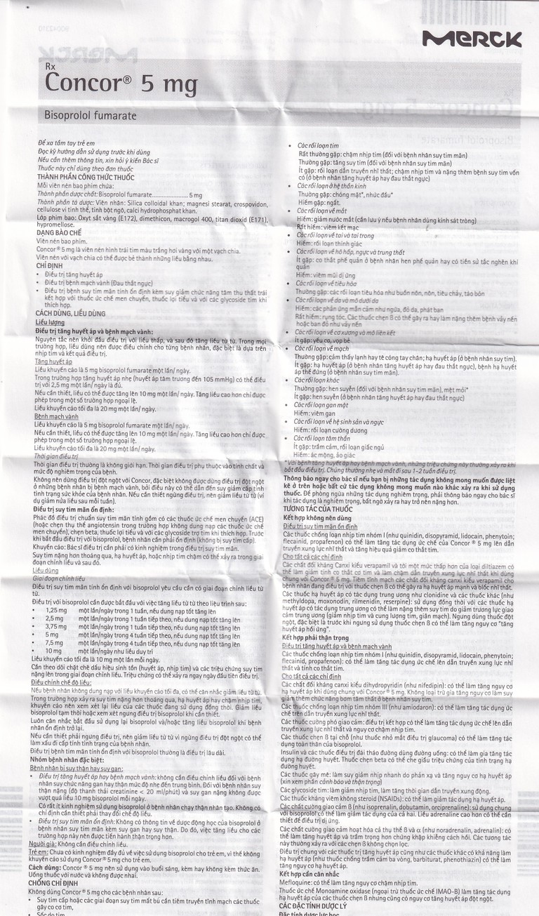 Thuốc Concor 5mg Merck điều trị tăng huyết áp, đau thắt ngực (3 vỉ x 10 viên)