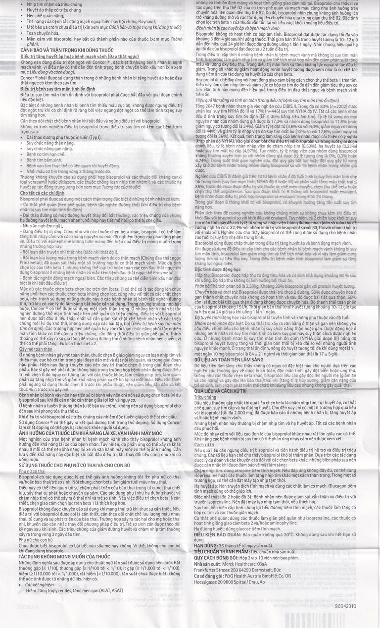 Thuốc Concor 5mg Merck điều trị tăng huyết áp, đau thắt ngực (3 vỉ x 10 viên)