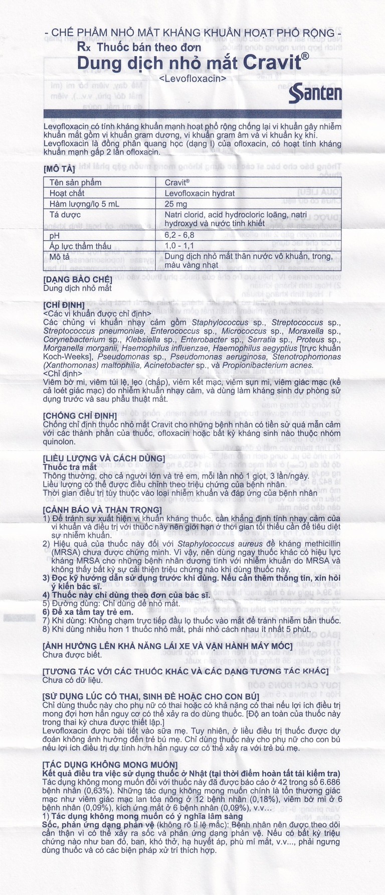 Thuốc nhỏ mắt Cravit 0.5% Santen điều trị viêm bờ mi, viêm túi lệ, lẹo (5ml)