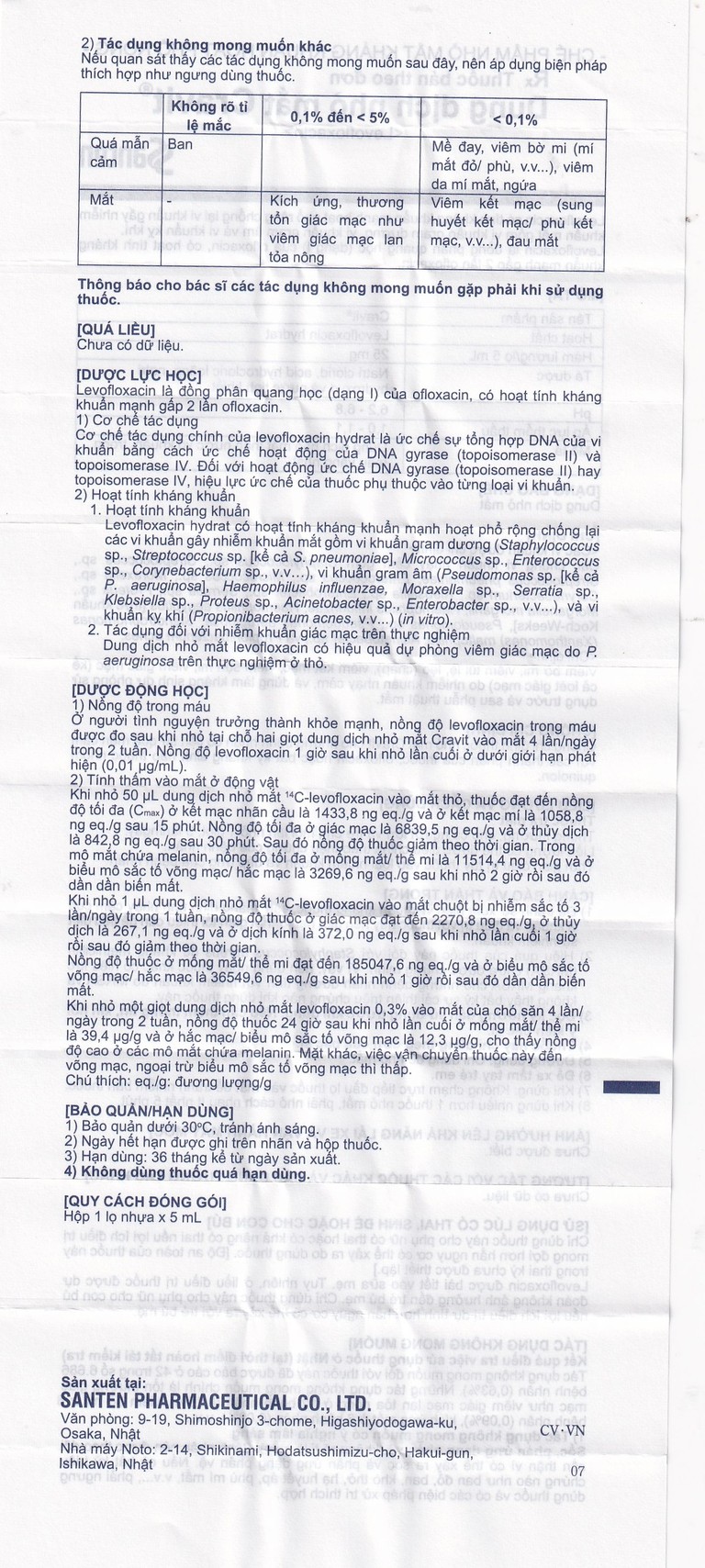 Thuốc nhỏ mắt Cravit 0.5% Santen điều trị viêm bờ mi, viêm túi lệ, lẹo (5ml)