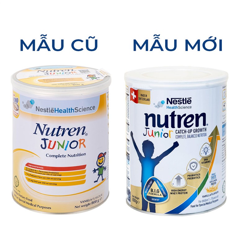 Sữa bột Nutren Junior 800g Nestlé bổ sung hoặc thay thế bữa ăn hàng ngày cho trẻ suy dinh dưỡng 