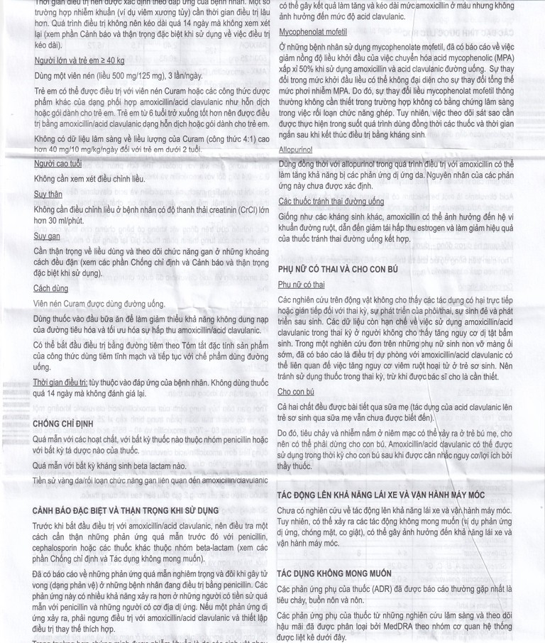 Thuốc Curam 625mg Sandoz điều trị nhiễm khuẩn do các vi khuẩn nhạy cảm (25 vỉ x 4 viên)