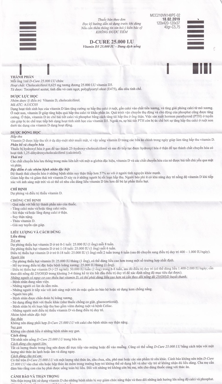 Dung dịch D-Cure 25000IU SMB phòng và điều trị thiếu vitamin D (1 vỉ x 4 ống)