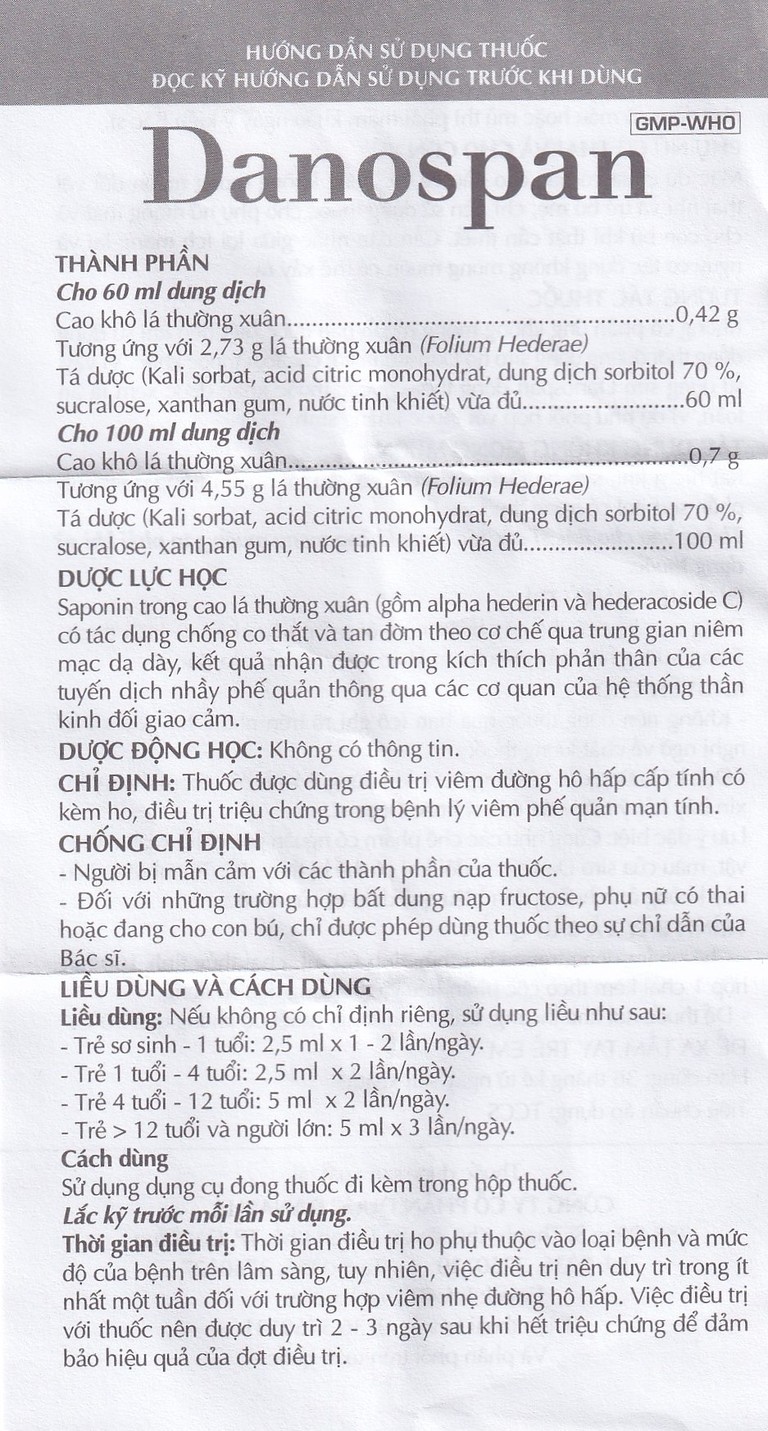 Dung dịch Danospan Danapha điều trị viêm đường hô hấp cấp tính có kèm ho (100ml)