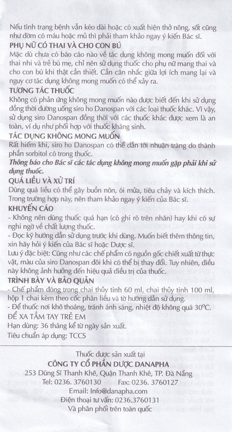 Dung dịch Danospan Danapha điều trị viêm đường hô hấp cấp tính có kèm ho (100ml)