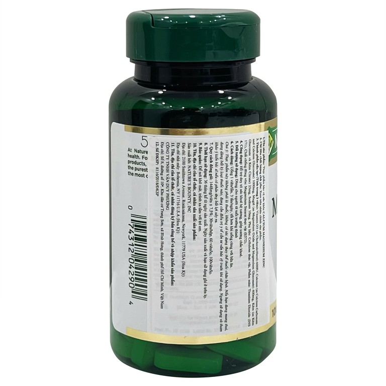 Viên uống Calcium Magnesium Zinc Nature's Bounty hỗ trợ duy trì sức khoẻ hệ xương (100 viên)