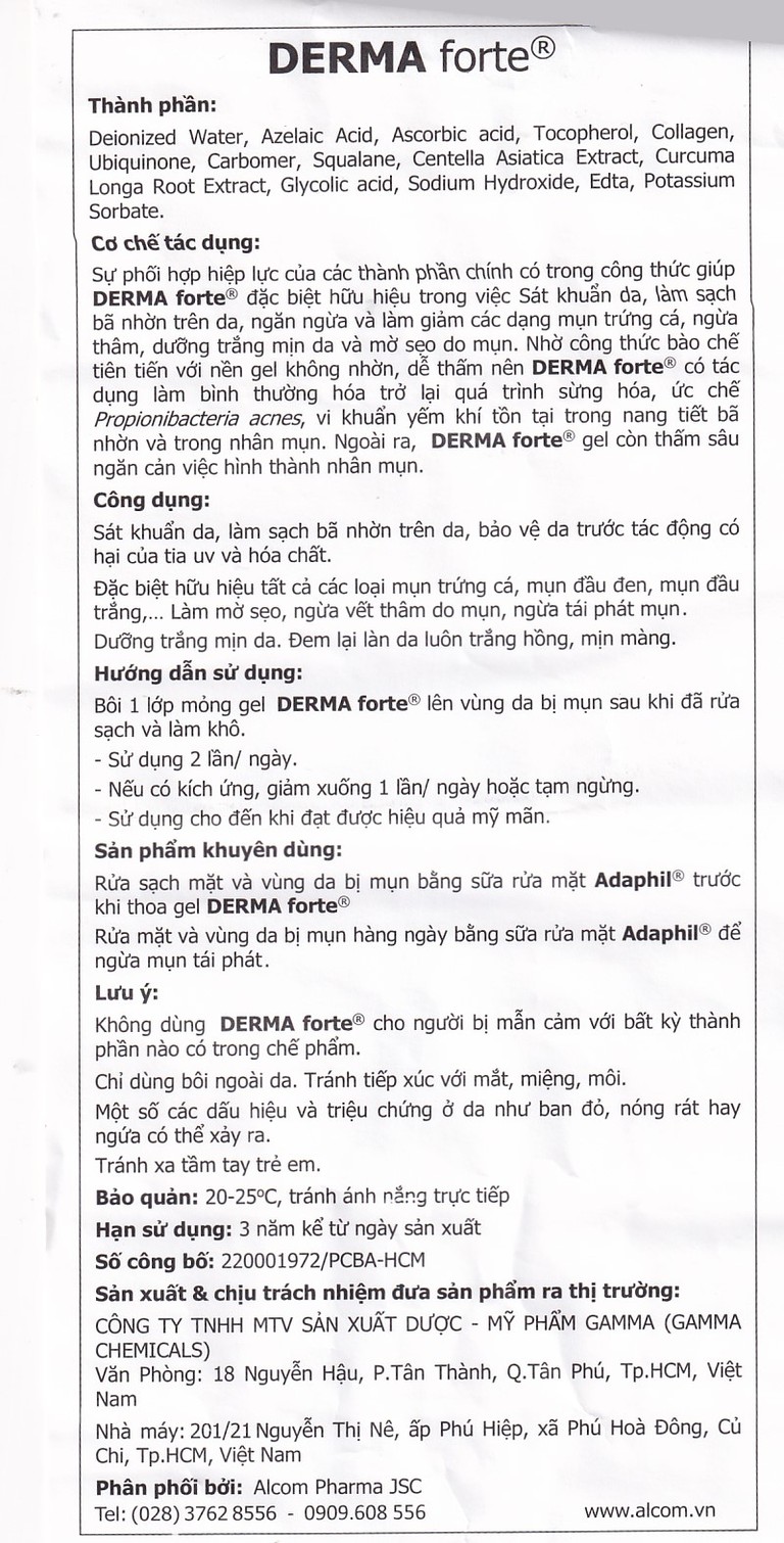 Gel bôi Derma Forte Gamma hỗ trợ cải thiện mụn và vết thâm (15g)