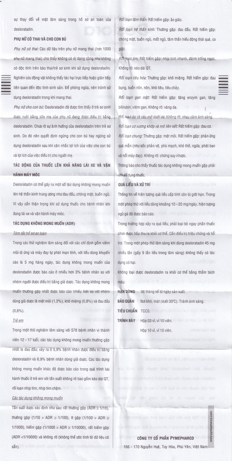 Thuốc Deslora 5mg giảm các triệu chứng dị ứng theo mùa và viêm mũi dị ứng (3 vỉ x 10 viên)
