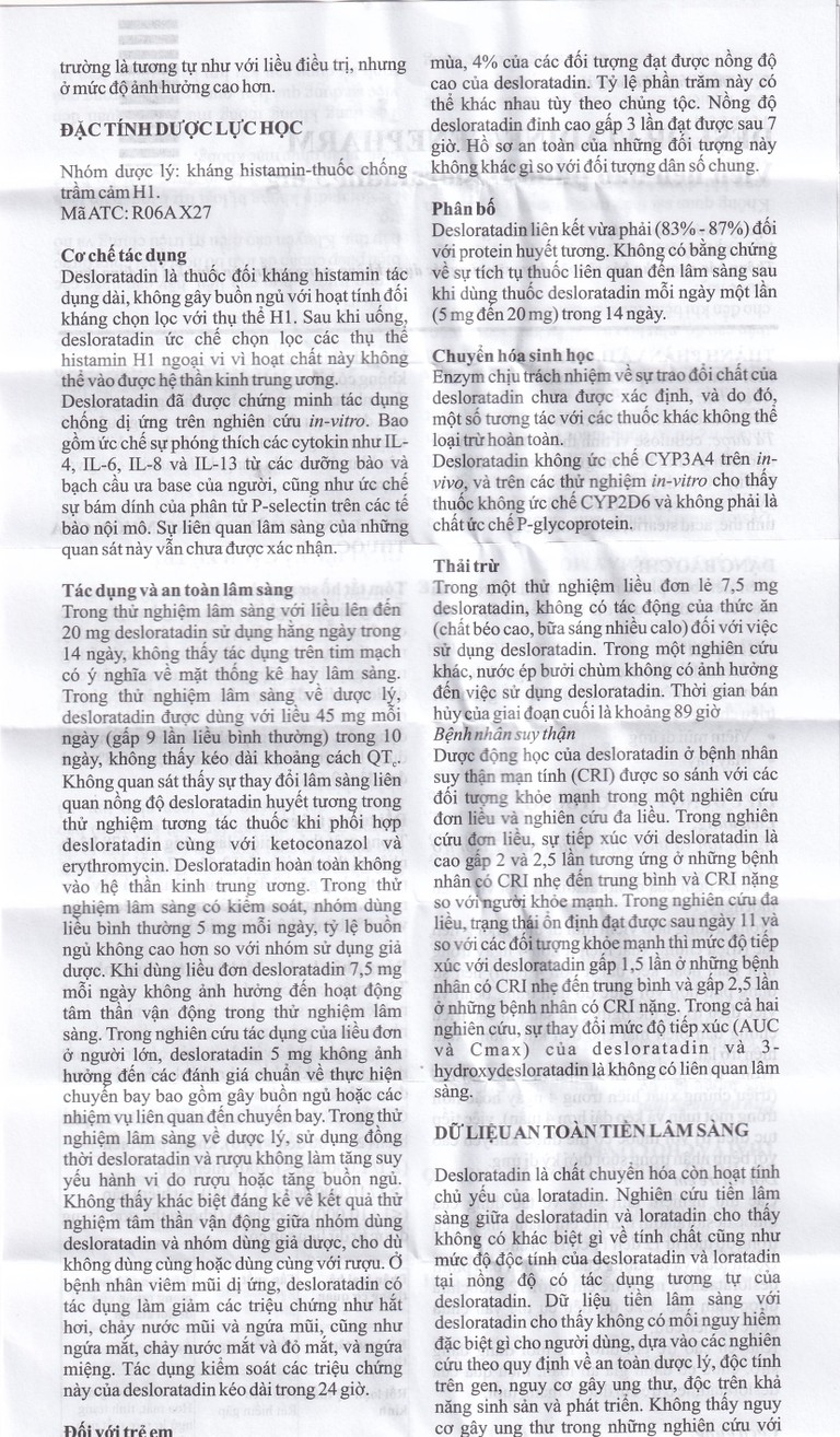 Thuốc Desloratadine 5mg Genepharm giảm các triệu chứng viêm mũi dị ứng, mày đay (2 vỉ x 15 viên)