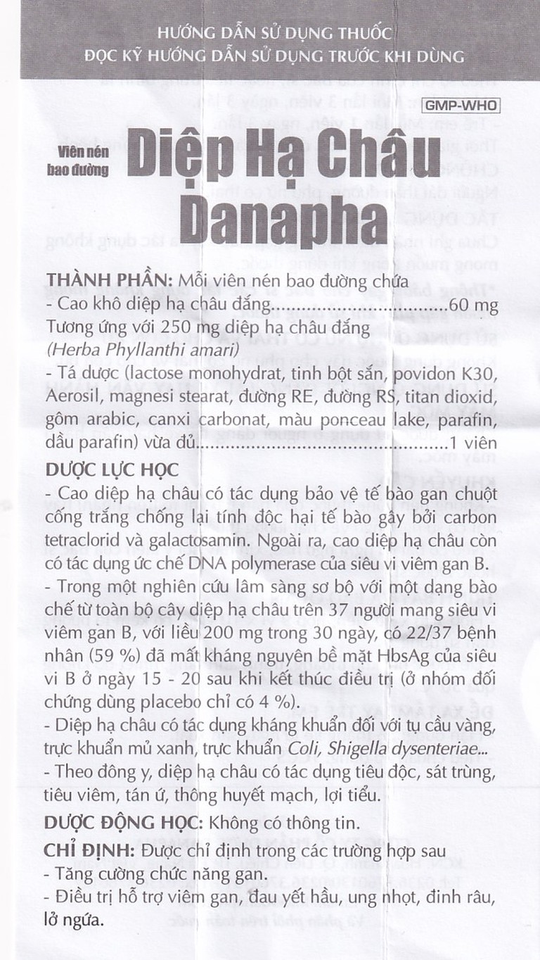 Thuốc Diệp Hạ Châu Danapha tăng cường chức năng gan (90 viên)