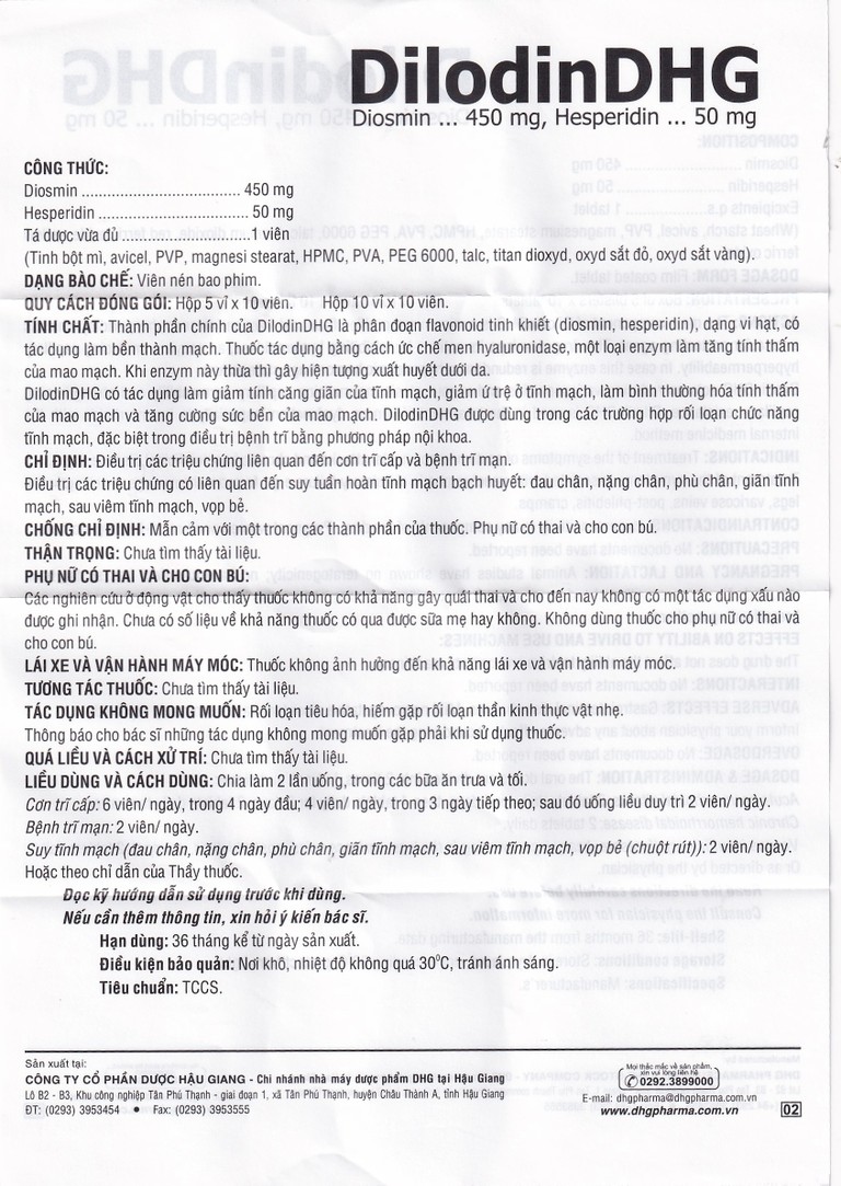Thuốc DilodinDHG điều trị các triệu chứng liên quan đến cơn trĩ cấp và bệnh trĩ mạn (5 vỉ x 10 viên)