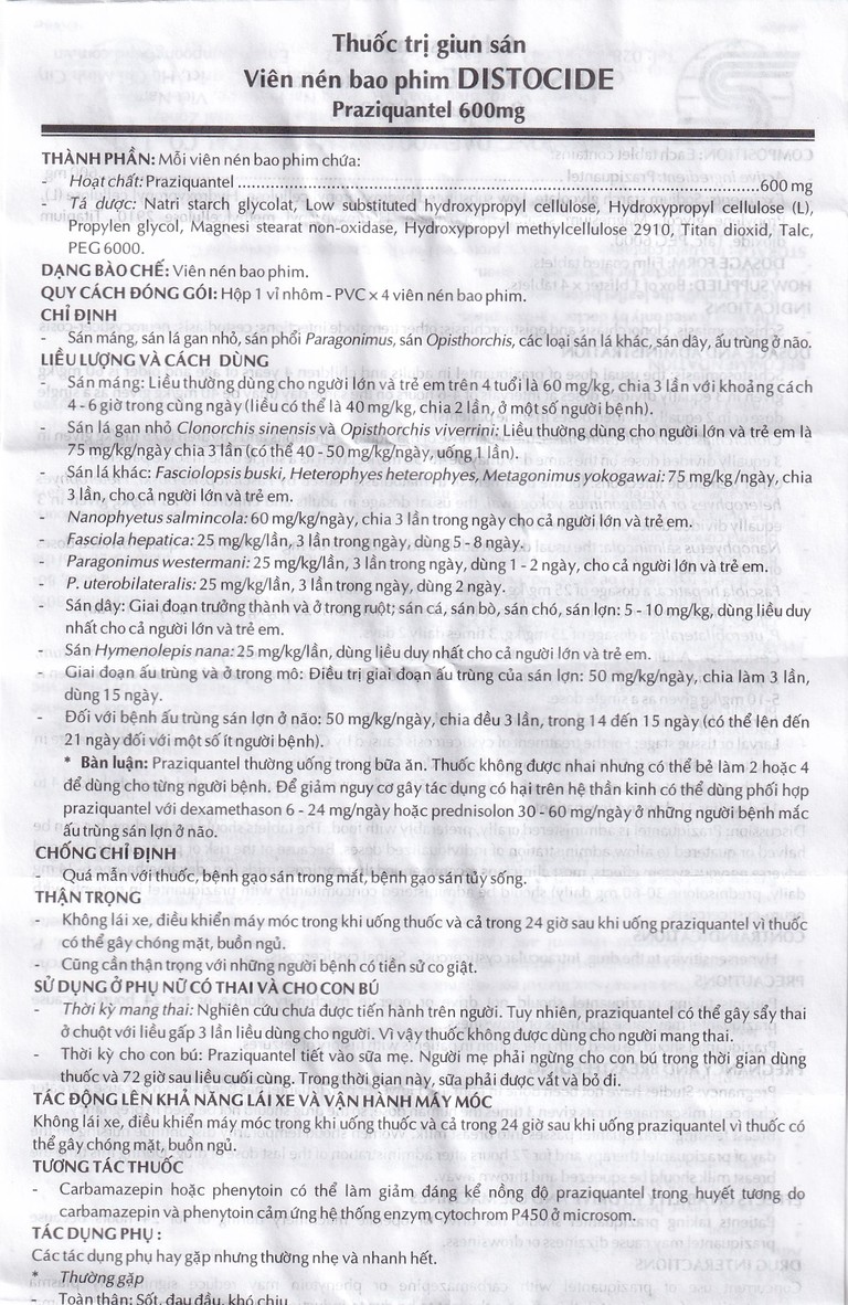 Thuốc Distocide Shinpoong Daewoo điều trị sán máng, sán lá gan nhỏ (1 vỉ x 4 viên)