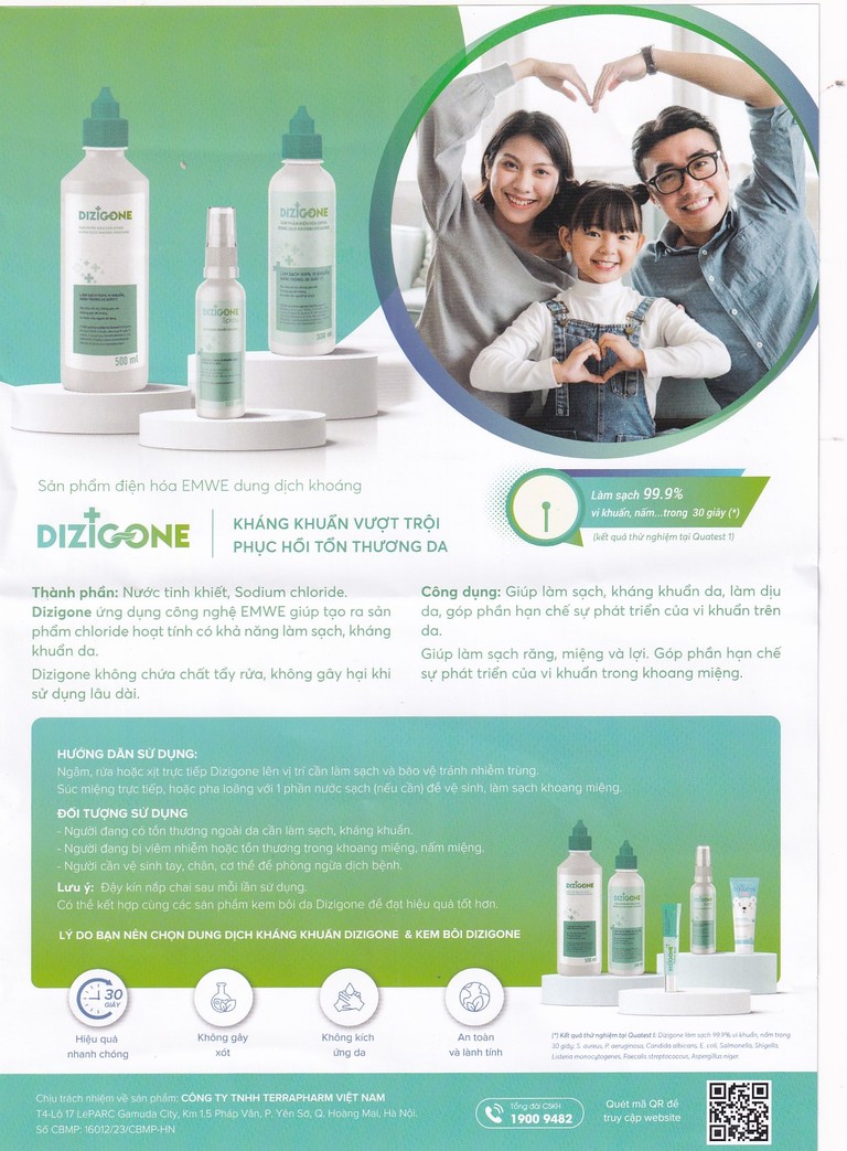 Xịt kháng khuẩn Dizigone Spray Terrapharm giúp kháng khuẩn, phục hồi tổn thương da (100ml)