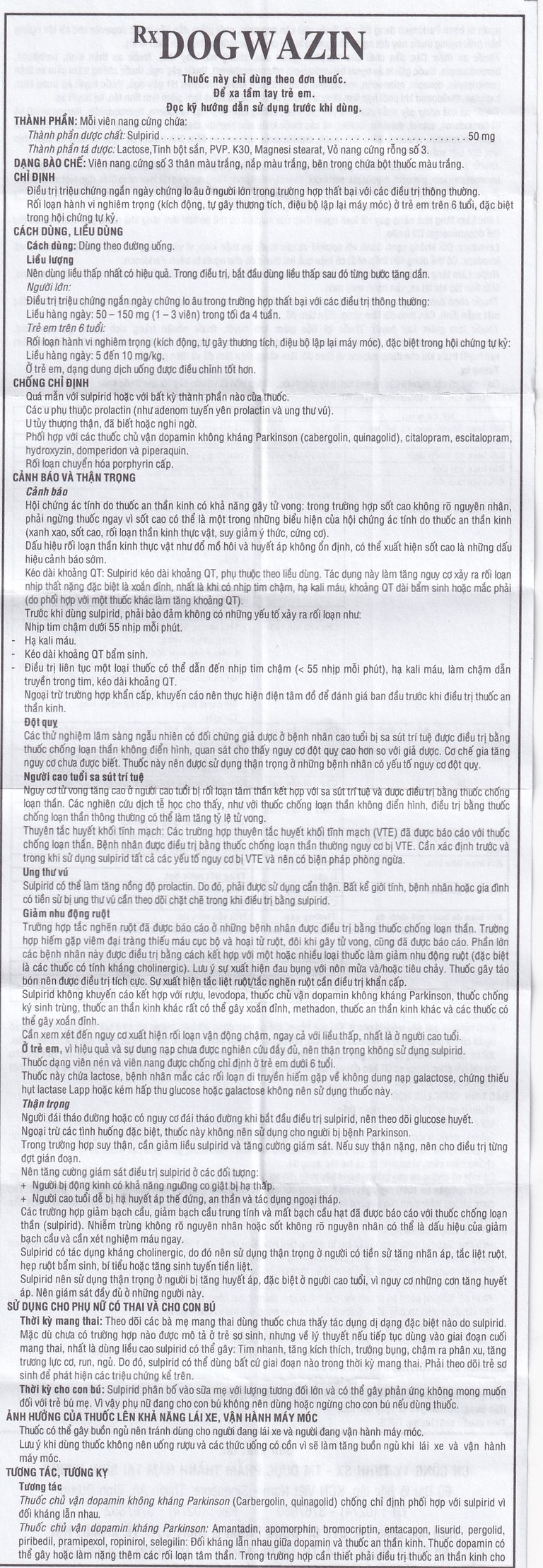 Thuốc Dogwazin Thành Nam điều trị các triệu chứng lo âu, rối loạn hành vi nặng (3 vỉ x 10 viên)