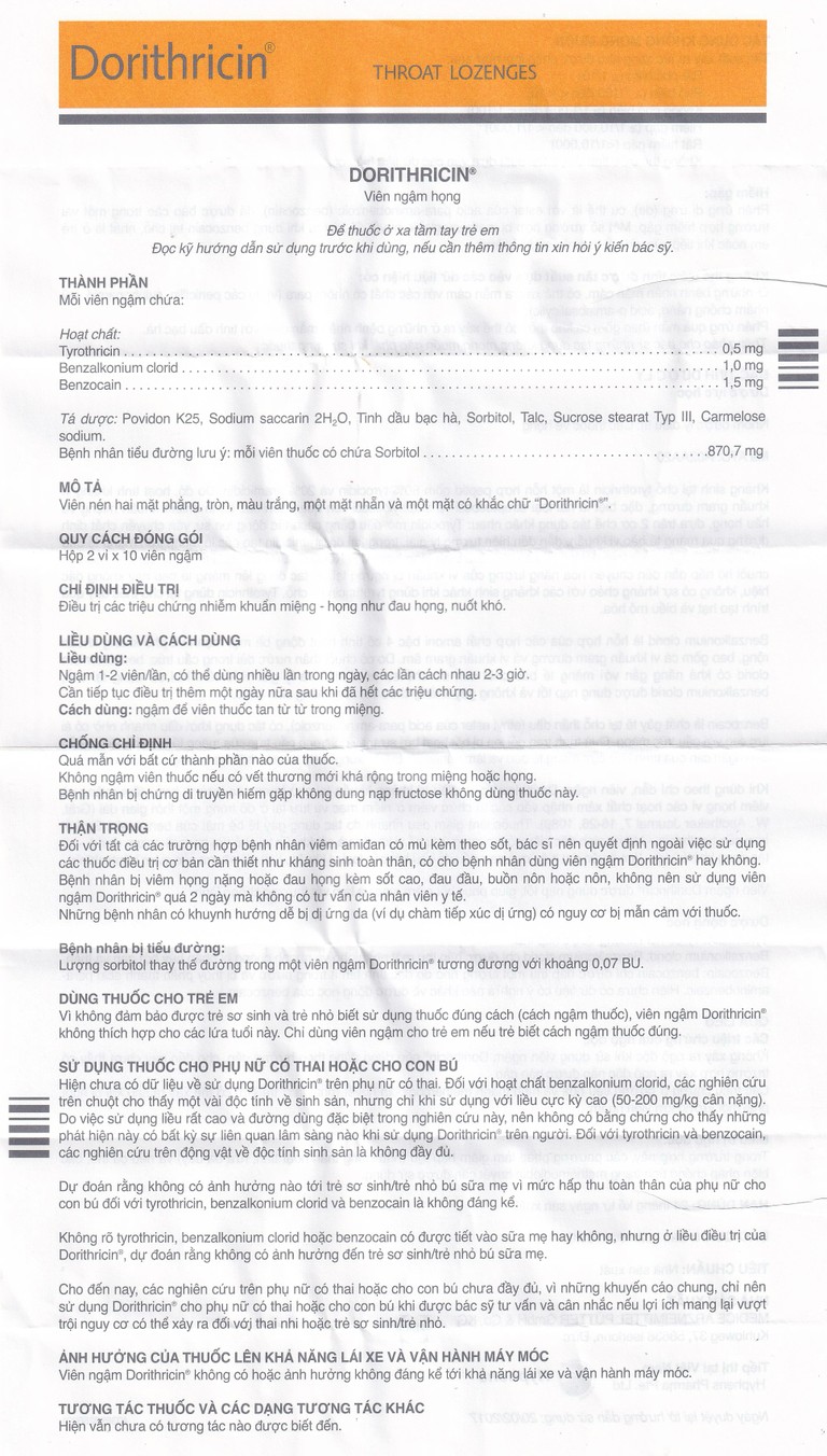 Viên ngậm Dorithricin Hyphens điều trị các triệu chứng nhiễm khuẩn miệng, họng (20 viên)