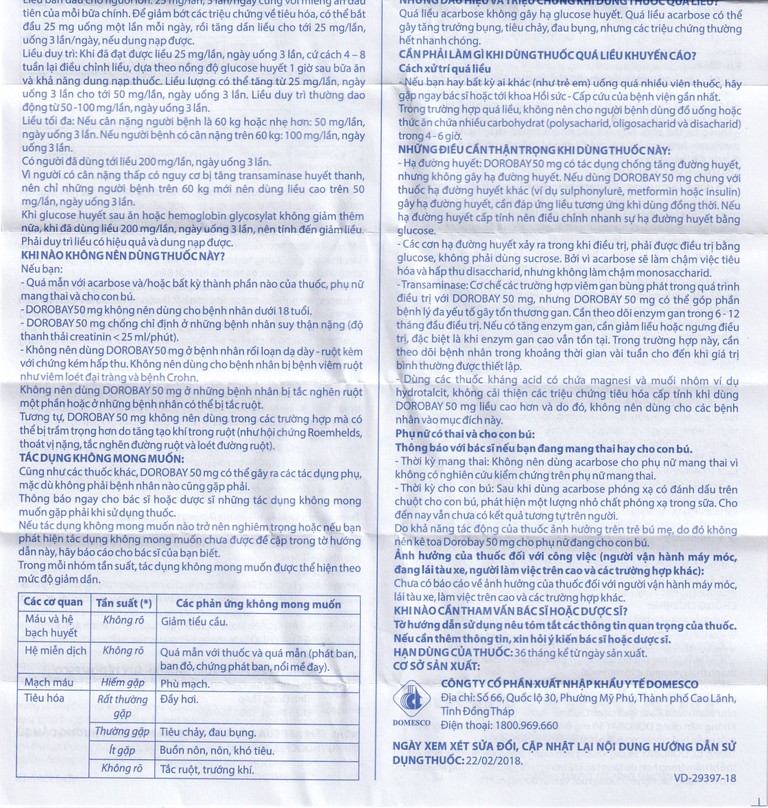 Thuốc Dorobay 50mg Domesco điều trị đái tháo đường típ 2 (3 vỉ x 10 viên)
