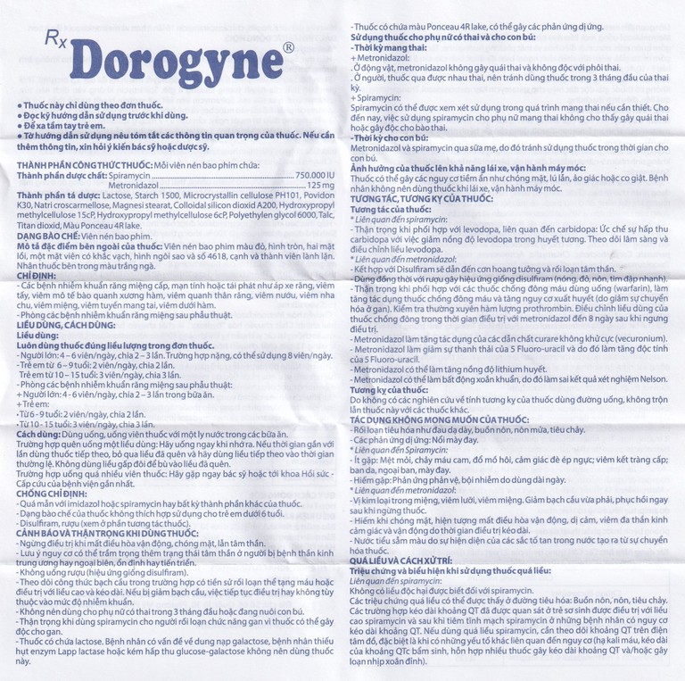 Thuốc Dorogyne Domesco điều trị các bệnh nhiễm khuẩn răng miệng cấp và mạn tính (2 vỉ x 10 viên)