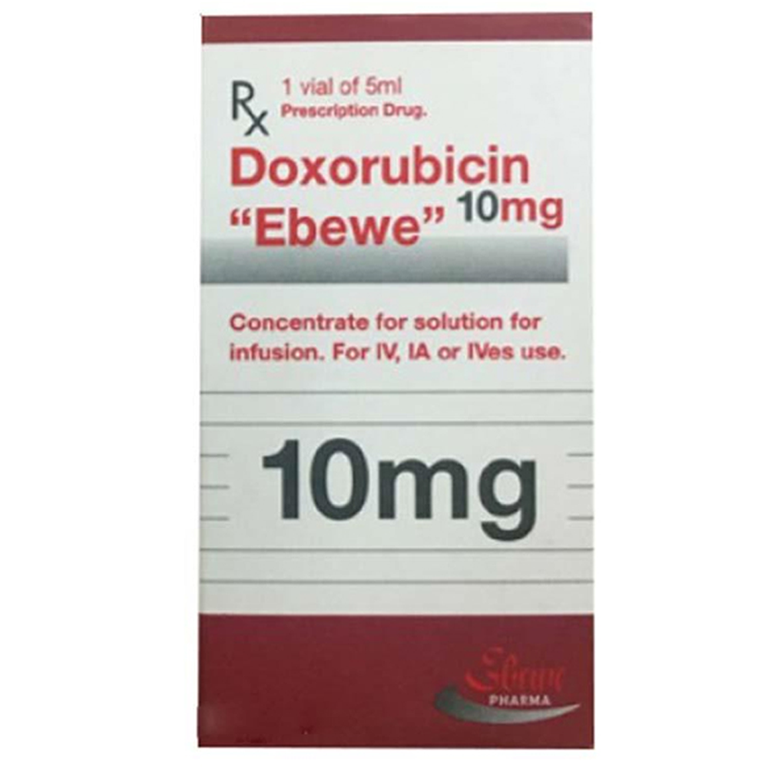 Thuốc Doxorubicin Ebewe 10mg/5ml điều trị khối u cứng, ung thư hệ tạo máu và hệ lympho (5ml)