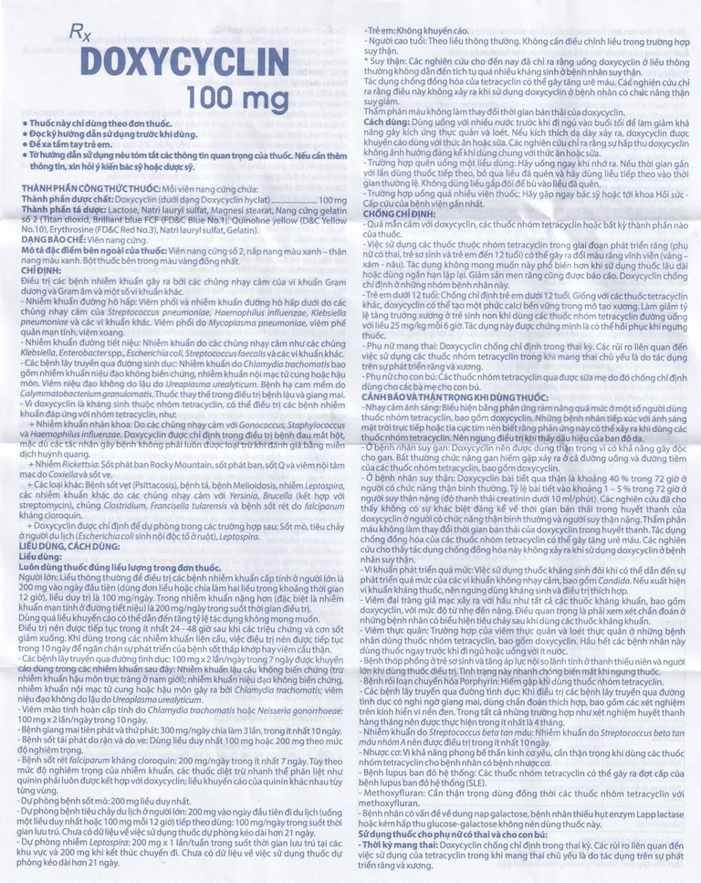 Thuốc Doxycyclin 100mg Domesco điều trị nhiễm khuẩn (10 vỉ x 10 viên)