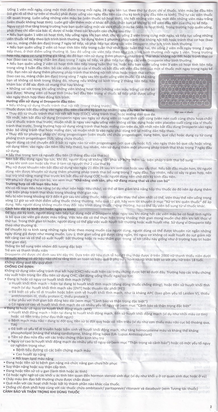 Thuốc tránh thai hằng ngày Drosperin Abbott (1 vỉ x 28 viên)
