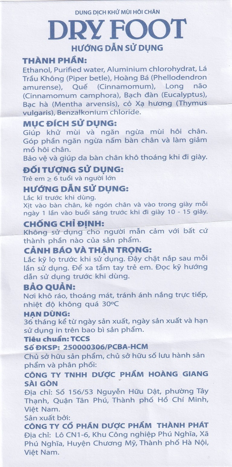 Xịt khử mùi Dry Foot HGSG giúp khử mùi và ngăn ngừa hôi chân, nấm chân, giảm mồ hôi (50ml)