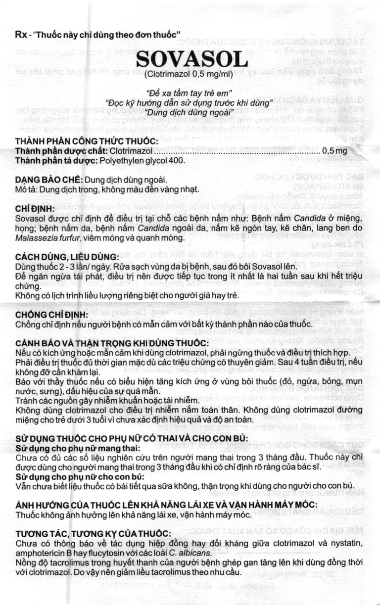 Dung dịch Sovasol Bình Thuận điều trị nấm Candida ở miệng, họng (100ml)