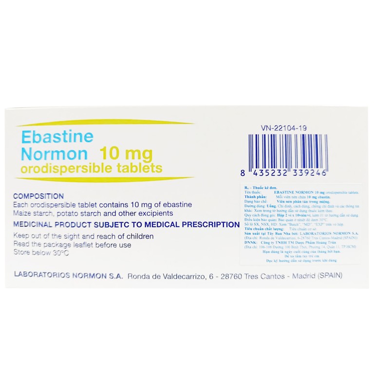 Thuốc Ebastine Normon 10mg điều trị viêm mũi dị ứng, mề đay vô căn (2 vỉ x 10 viên)