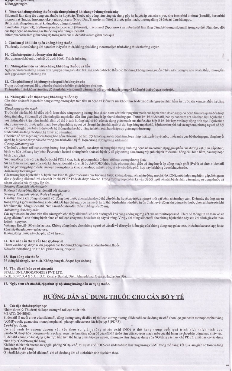 Thuốc Erecfil-100 Sildenafil Citrate điều trị rối loạn cương dương (1 vỉ x 4 viên)