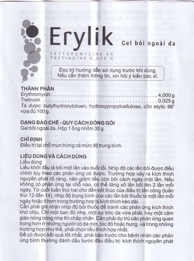 Gel bôi ngoài da Erylik điều trị tại chỗ mụn trứng cá mức độ trung bình (30g)