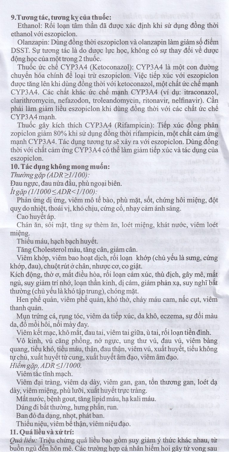 Thuốc Eszopiclone 2mg Minh Dân điều trị chứng mất ngủ (3 vỉ x 10 viên)