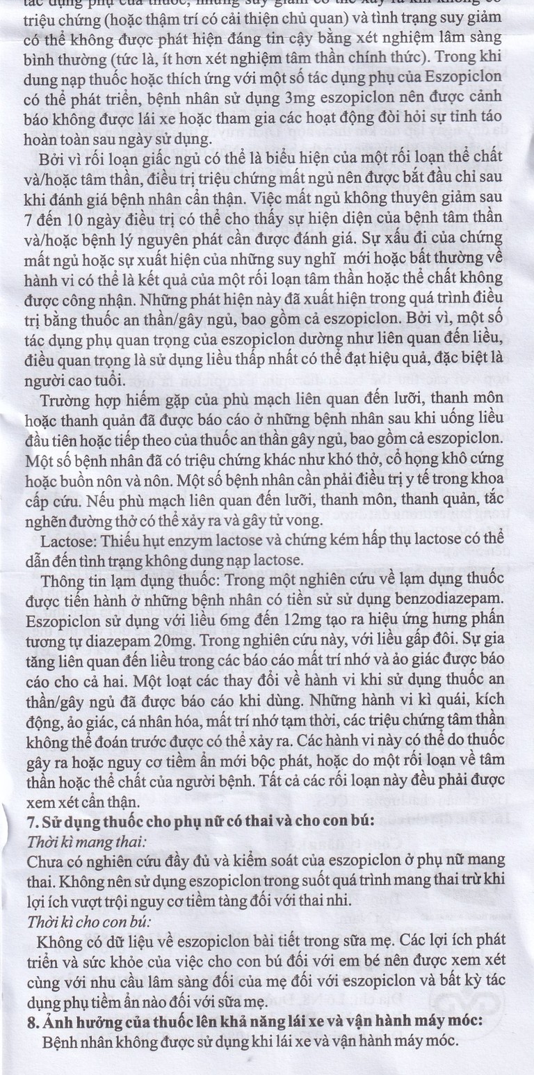 Thuốc Eszopiclone 2mg Minh Dân điều trị chứng mất ngủ (3 vỉ x 10 viên)