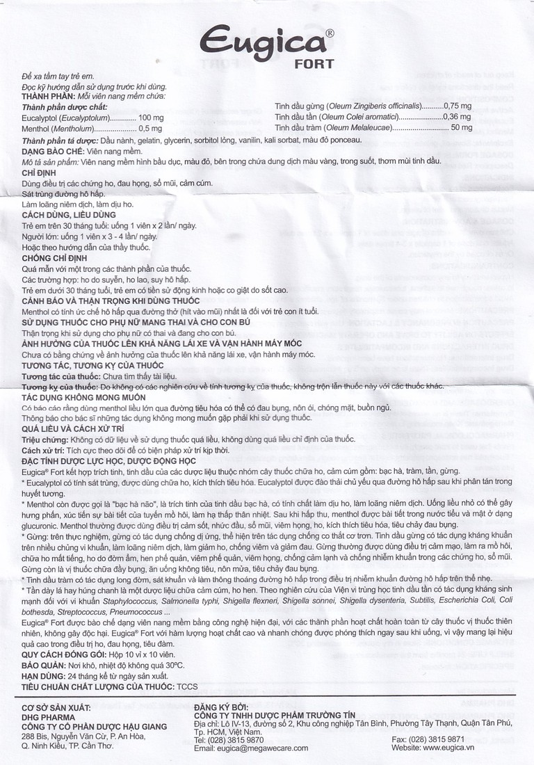 Thuốc Eugica Fort DHG điều trị các chứng ho, đau họng, sổ mũi, cảm cúm (10 vỉ x 10 viên)