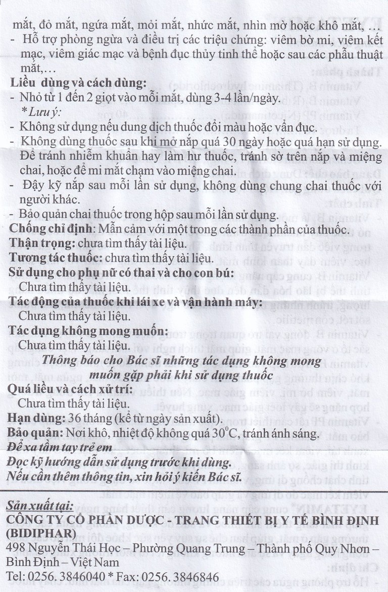 Dung dịch nhỏ mắt Eyetamin 10ml Bidiphar hỗ trợ phòng ngừa các triệu chứng chảy nước mắt, đỏ mắt 