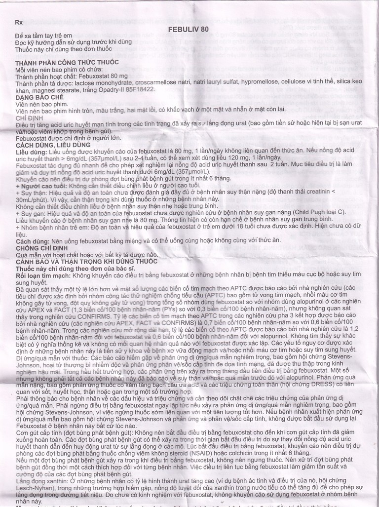 Thuốc Febuliv 80mg RV điều trị tăng acid uric huyết mạn tính (3 vỉ x 10 viên)