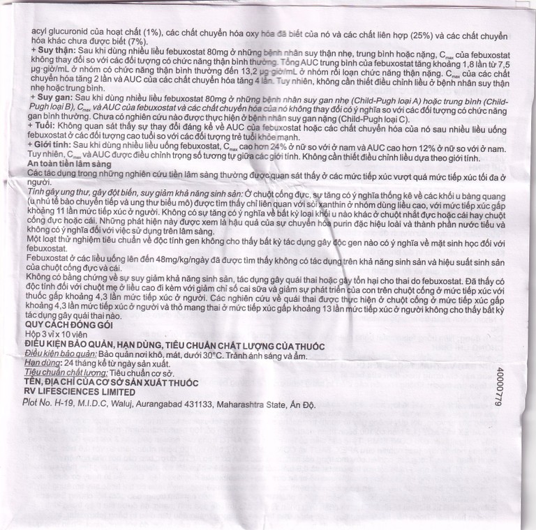 Thuốc Febuliv 80mg RV điều trị tăng acid uric huyết mạn tính (3 vỉ x 10 viên)