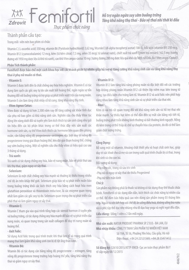 Viên uống Femifortil NP Pharma bổ sung Vitamin, khoáng chất và thảo dược cho phụ nữ mang thai (4 vỉ x 15 viên)