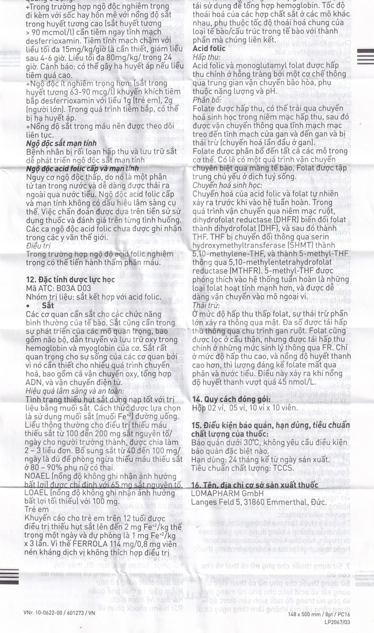 Thuốc Ferrola Worwag điều trị thiếu máu do thiếu sắt (5 vỉ x 10 viên)