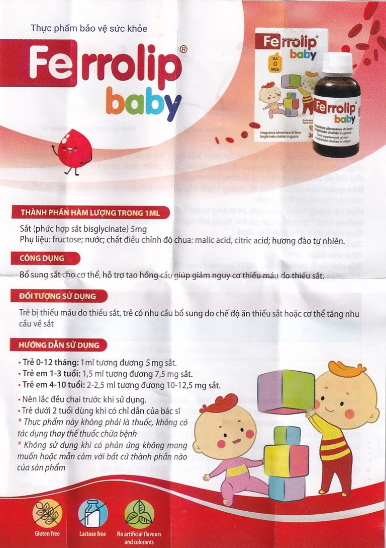  Dung dịch Ferrolip Baby InPharma SpA bổ sung sắt, giảm nguy cơ thiếu máu (30ml)