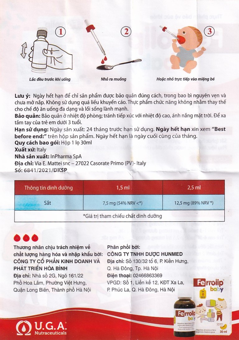  Dung dịch Ferrolip Baby InPharma SpA bổ sung sắt, giảm nguy cơ thiếu máu (30ml)