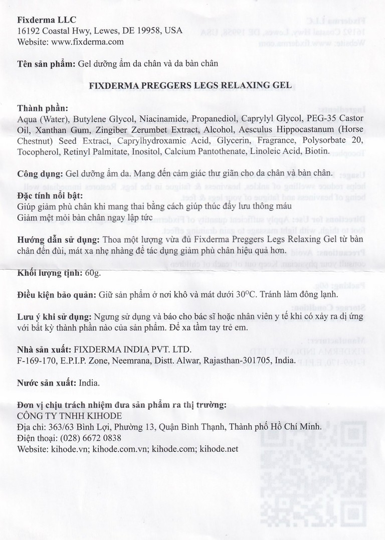 Gel Preggers Leg Relaxing 60g Fixderma dưỡng ẩm, giảm chuột rút, phù nề, giãn tĩnh mạch chân cho bà bầu 