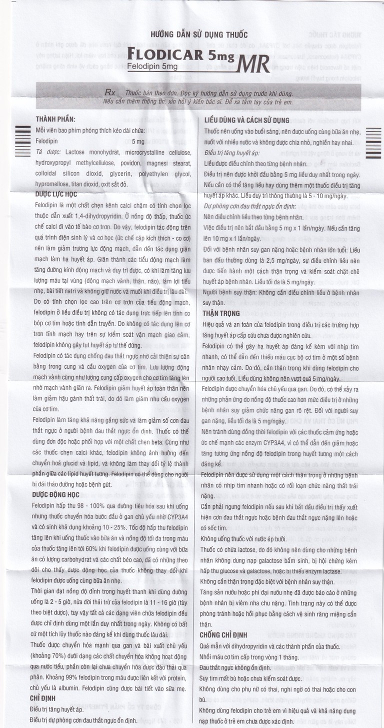 Thuốc Flodicar MR 5mg Pymepharco điều trị tăng huyết áp (3 vỉ x 10 viên)