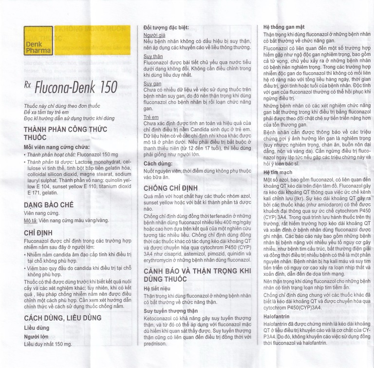 Thuốc Flucona-Denk 150mg điều trị nhiễm nấm candida ở người lớn (1 viên)