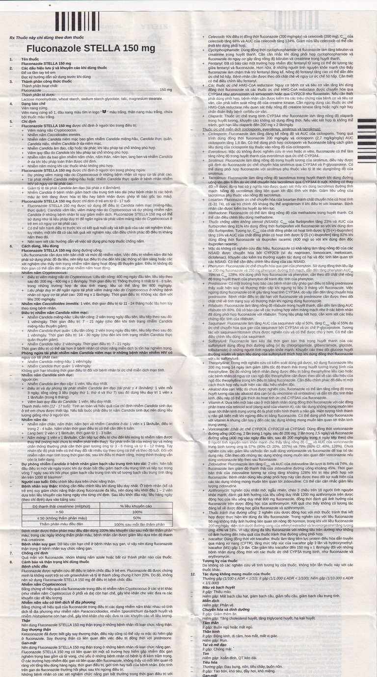 Thuốc Fluconazole Stella 150mg điều trị nhiễm nấm (1 vỉ x 1 viên)
