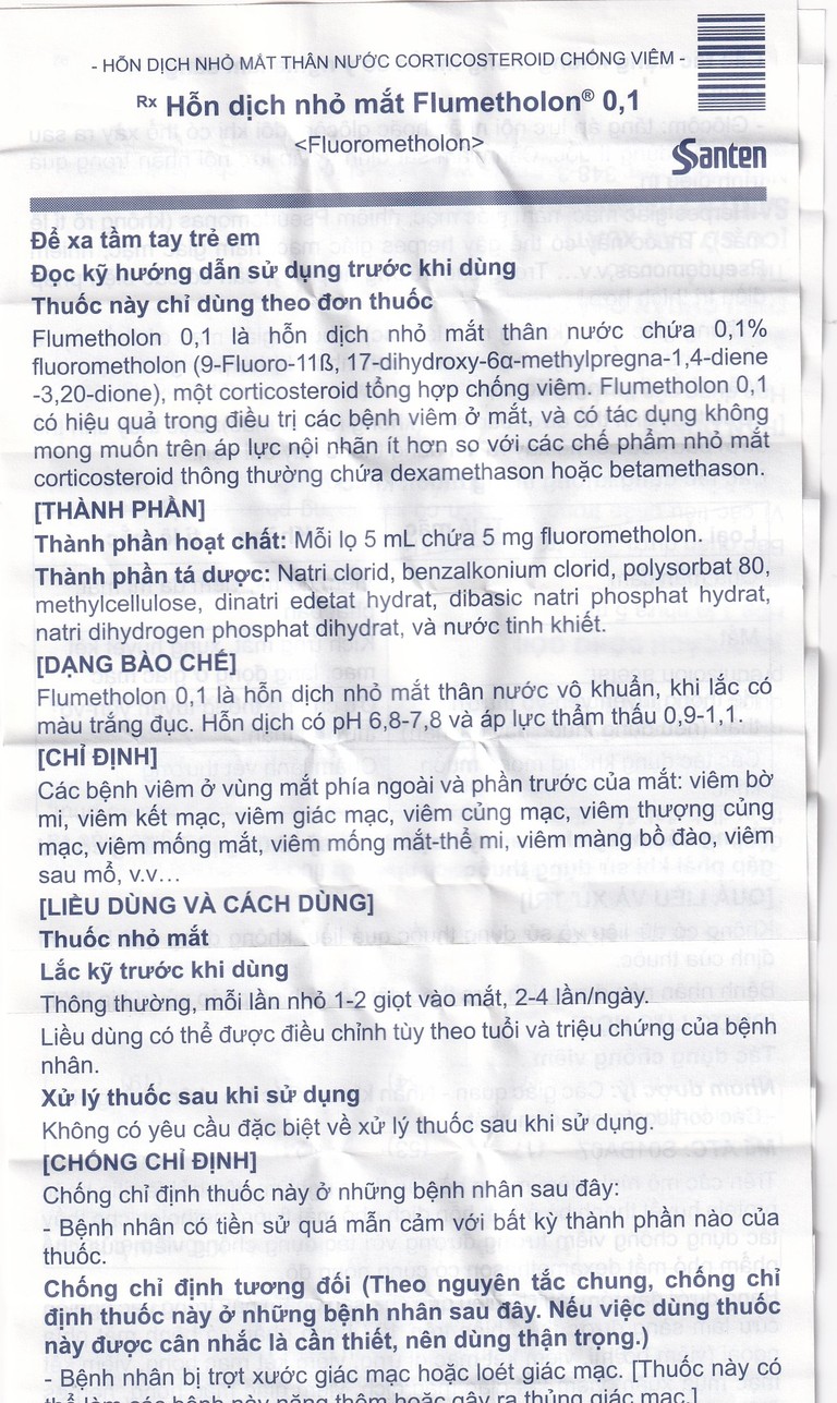 Hỗn dịch nhỏ mắt Flumetholon 0.1% Santen điều trị các bệnh viêm phía ngoài mắt (5ml)