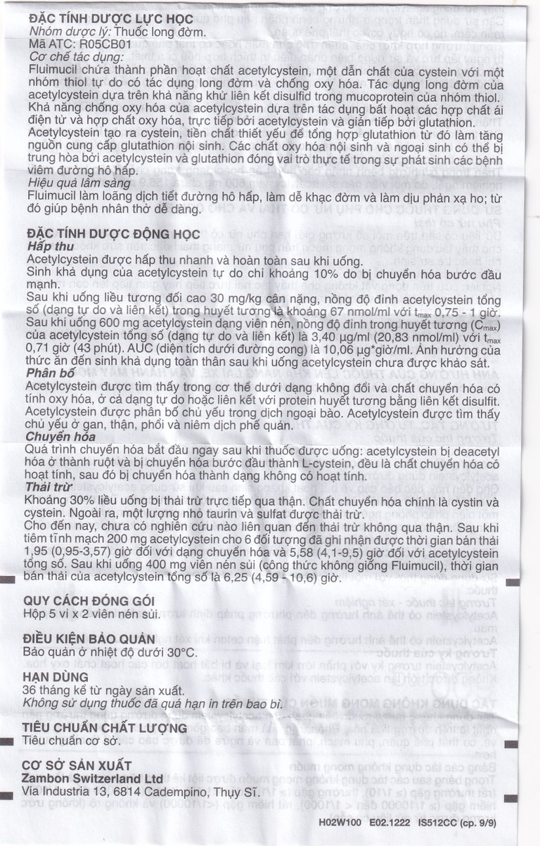 Thuốc Fluimucil 600mg Zambon điều trị bệnh hô hấp kèm tăng tiết đờm nhày (5 vỉ x 2 viên)