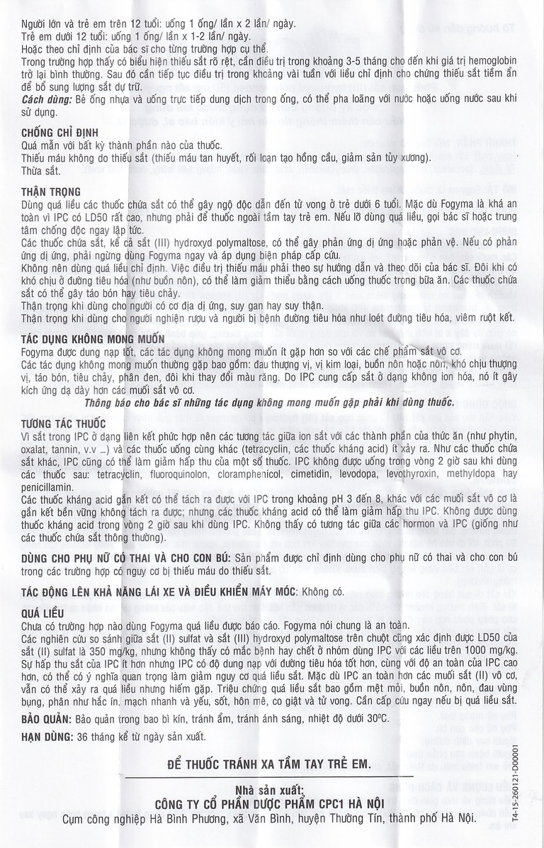 Dung dịch uống Fogyma điều trị thiếu máu do thiếu sắt (4 vỉ x 5 ống)
