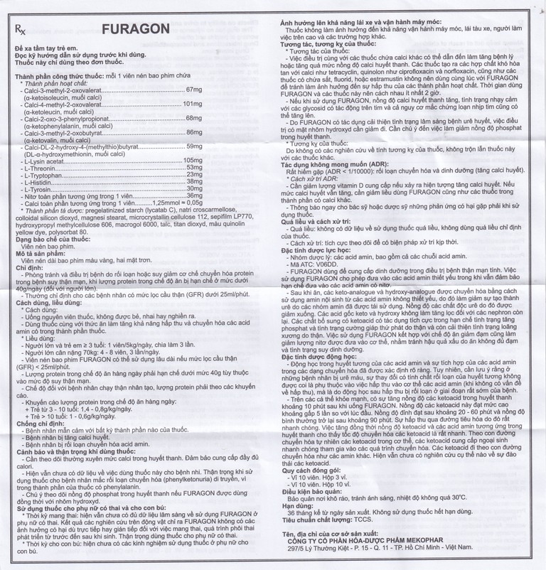 Thuốc Furagon Mekophar phòng và điều trị suy thận mạn (10 vỉ x 10 viên)