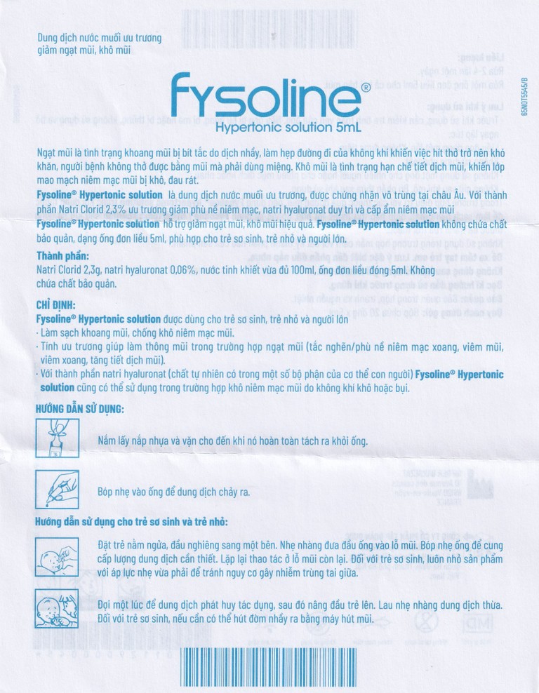 Dung dịch nước muối ưu trương Fysoline 5ml giảm ngạt mũi, khô mũi (20 ống)